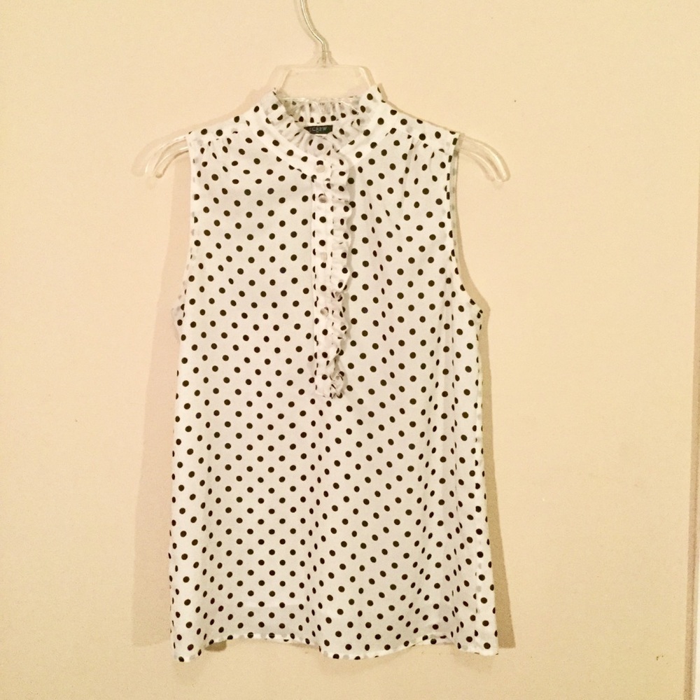J Crew | Polka Dot Ruffle Collar Sleeveless Blouse